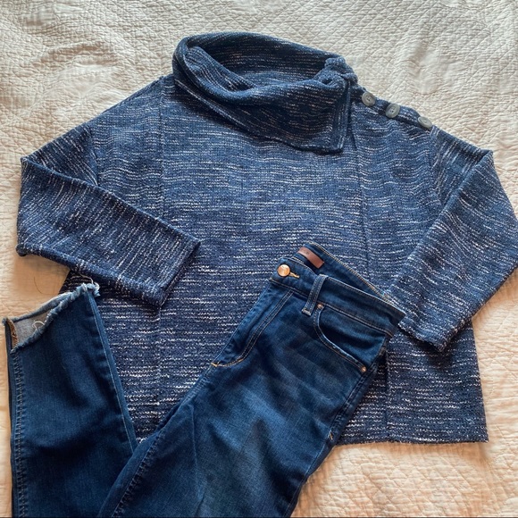 Lee Sweaters - Lee Fold-over High Neck Marbled Navy Sweater